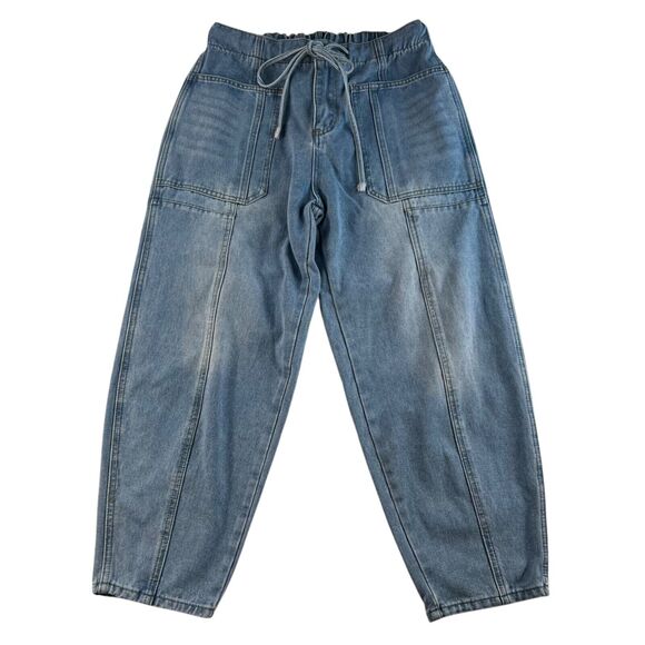 Blue Ankle Cropped Jeans with High Waist and Tapered Legs - Picture 2 of 15